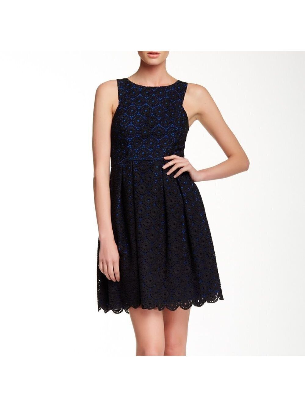 Tori Richard Cece Crochet Blue Underlay Dress Size 4